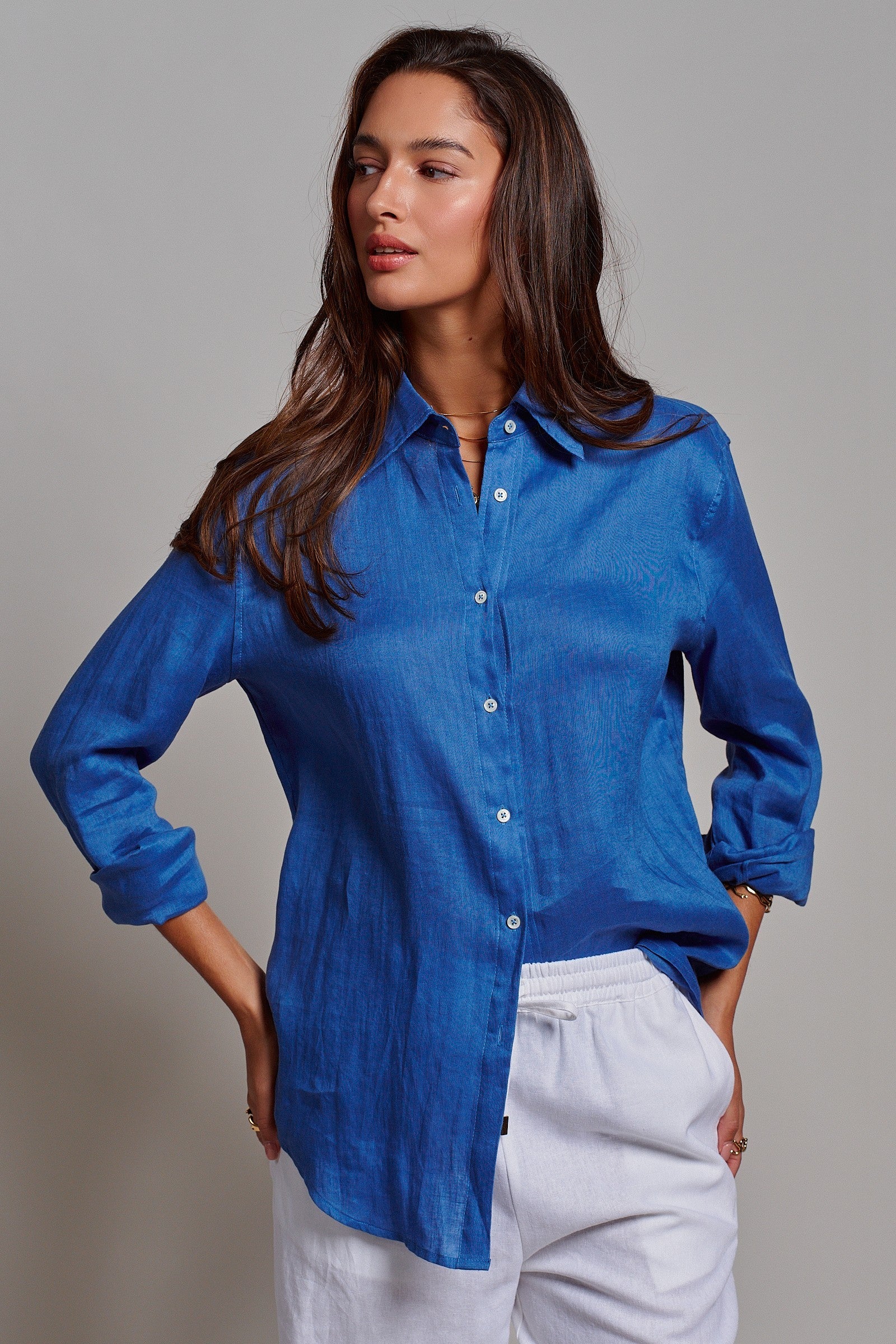 Classic Chic Button-Down Shirt in BLUE - Women's Tops | Urban Daizy