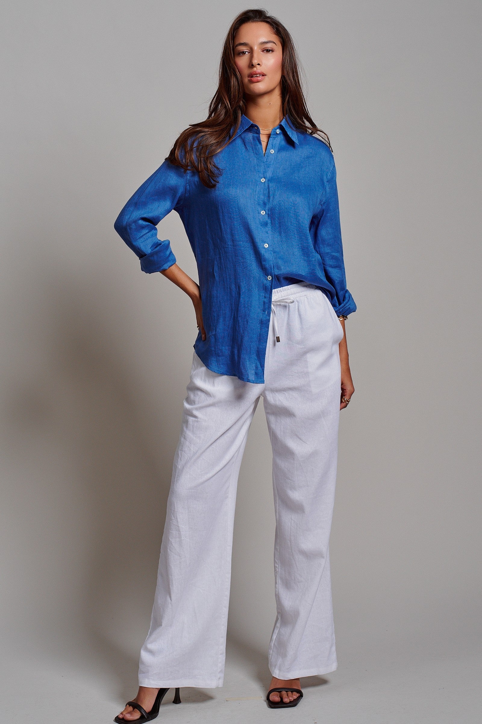 Classic Chic Button-Down Shirt in BLUE - Women's Tops | Urban Daizy