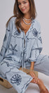 Summer Voyage Coastal Embroidered Wide-Leg Pants in BLUE - Women's Tops | Urban Daizy