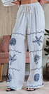 Summer Voyage Coastal Embroidered Wide-Leg Pants in WHITE - Women's Tops | Urban Daizy