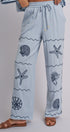 Summer Voyage Coastal Embroidered Wide-Leg Pants in BLUE - Women's Tops | Urban Daizy