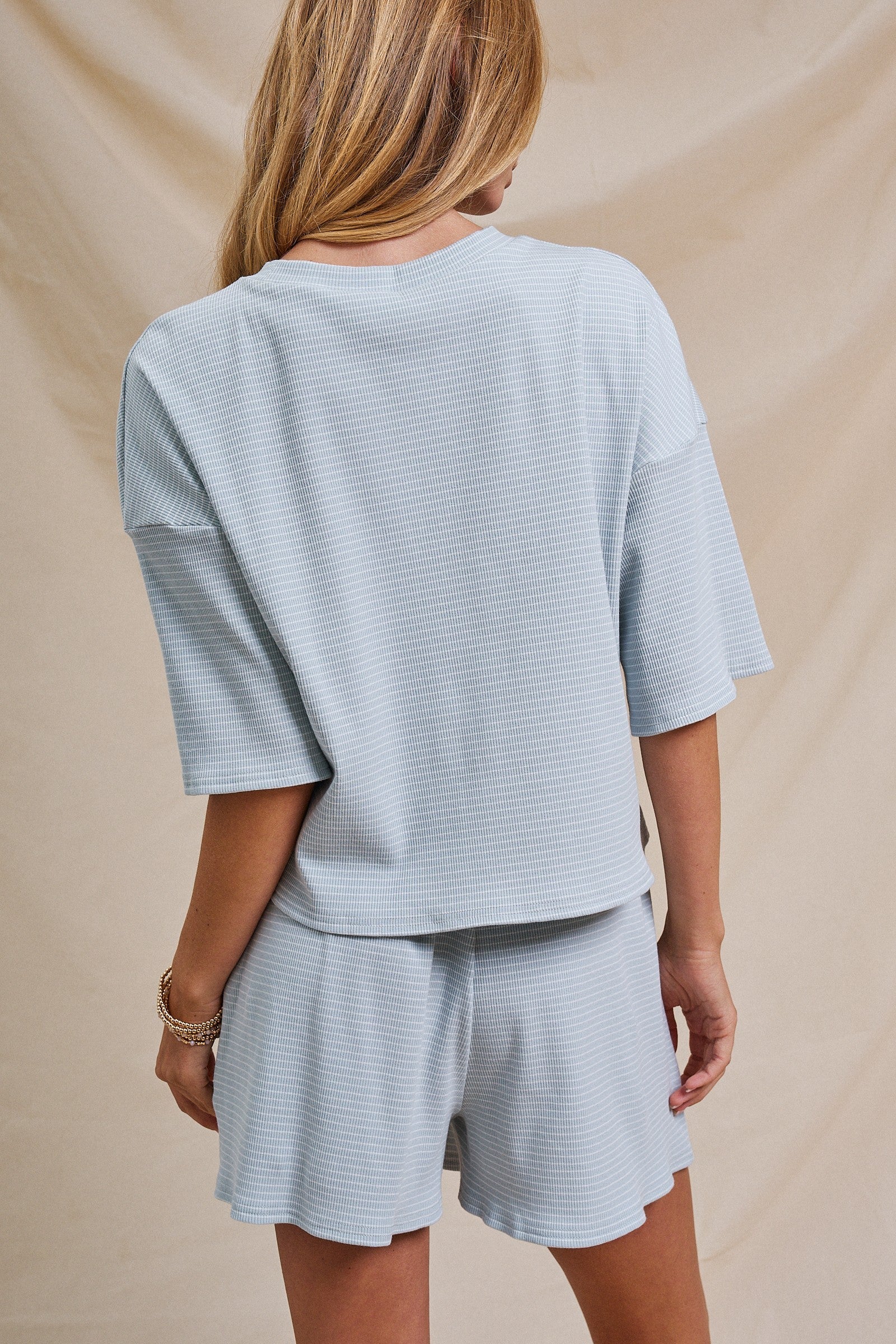 Striped Knit Two-Piece Lounge Set Boxy Tee