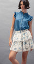 Urban Daizy Blue Rose Print Lace Trim Double Tiered Mini Skirt Ivory Skirt - Women's (UDZ-AC-00158) – alternate view 10