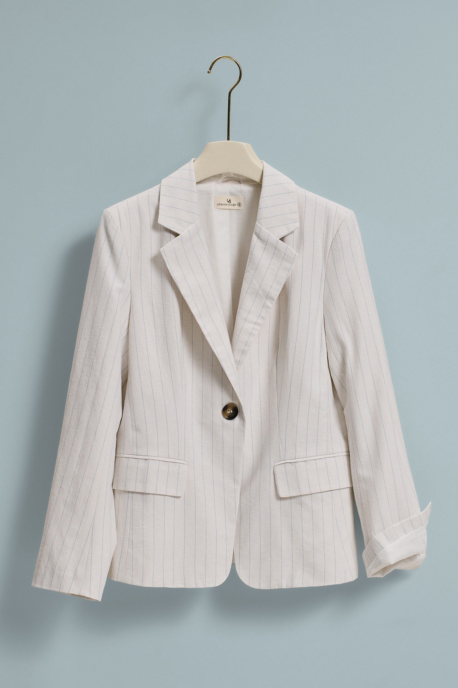 Pinstripe Single-Button Notch Lapel Blazer in IVORY - Women's Fashion | Urban Daizy