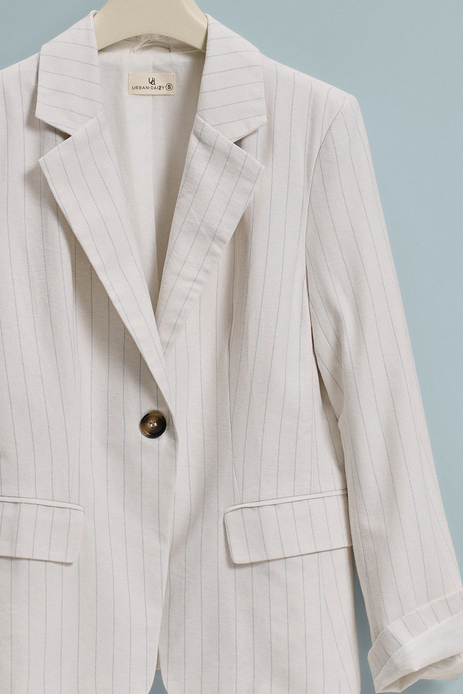 Pinstripe Single-Button Notch Lapel Blazer in IVORY - Women's Fashion | Urban Daizy