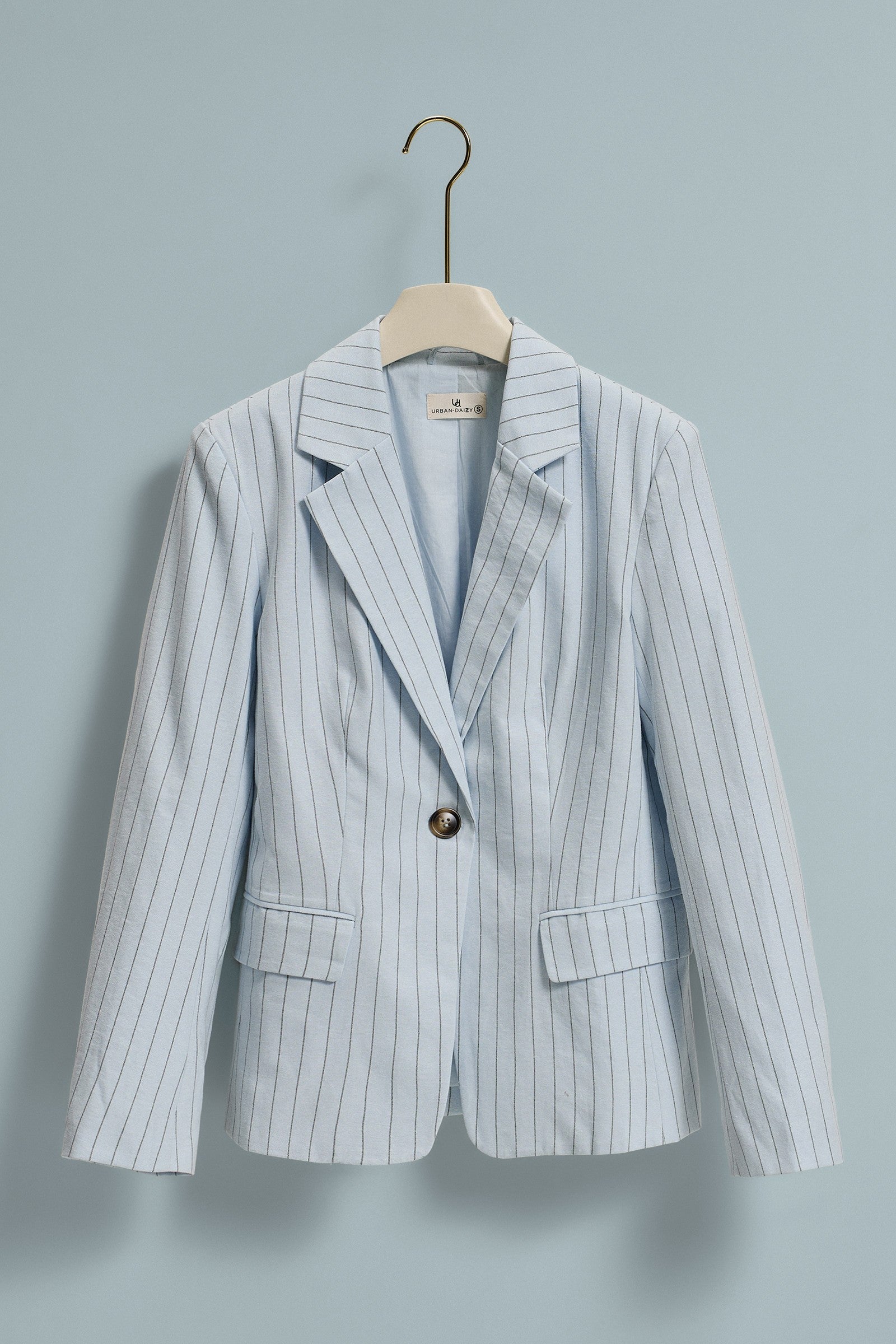 Pinstripe Single-Button Notch Lapel Blazer in LT BLUE - Women's Fashion | Urban Daizy
