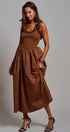Soft Ruffle Bodice Midi Dress in BROWN - Women's Dresses | Urban Daizy