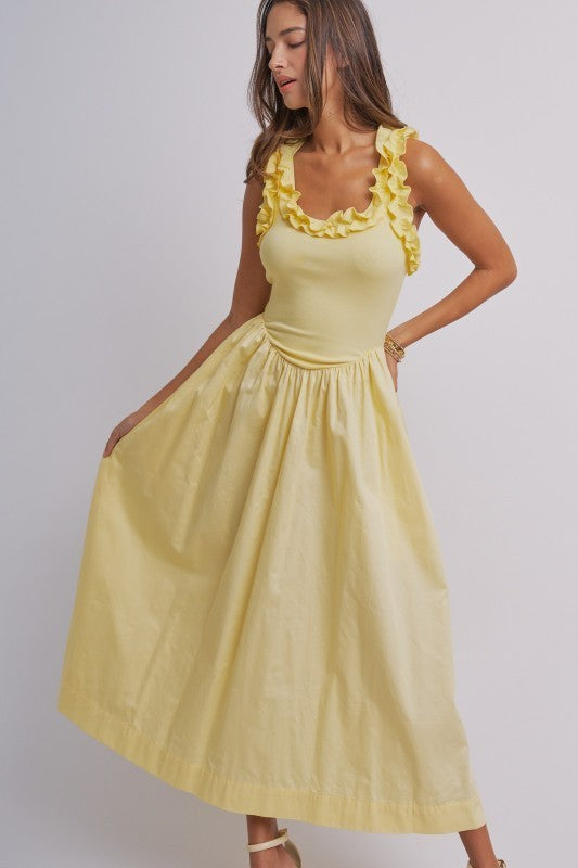 Soft Ruffle Bodice Midi Dress in BUTTER YELLOW - Women's Dresses | Urban Daizy