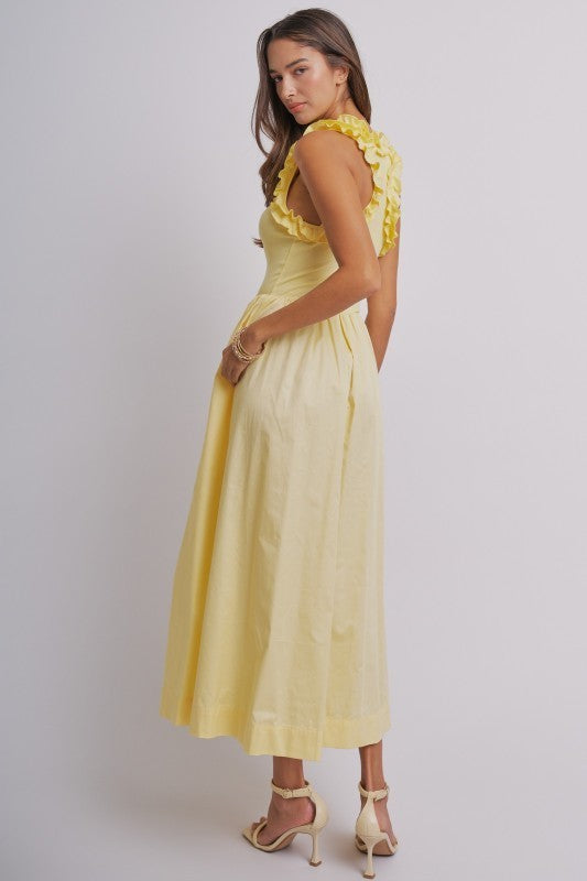 Soft Ruffle Bodice Midi Dress in BUTTER YELLOW - Women's Dresses | Urban Daizy
