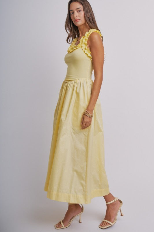 Soft Ruffle Bodice Midi Dress in BUTTER YELLOW - Women's Dresses | Urban Daizy