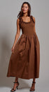 Soft Ruffle Bodice Midi Dress in BROWN - Women's Dresses | Urban Daizy