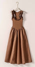 Soft Ruffle Bodice Midi Dress in BROWN - Women's Dresses | Urban Daizy