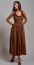 Soft Ruffle Bodice Midi Dress in BROWN - Women's Dresses | Urban Daizy