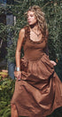 Soft Ruffle Bodice Midi Dress in BROWN - Women's Dresses | Urban Daizy
