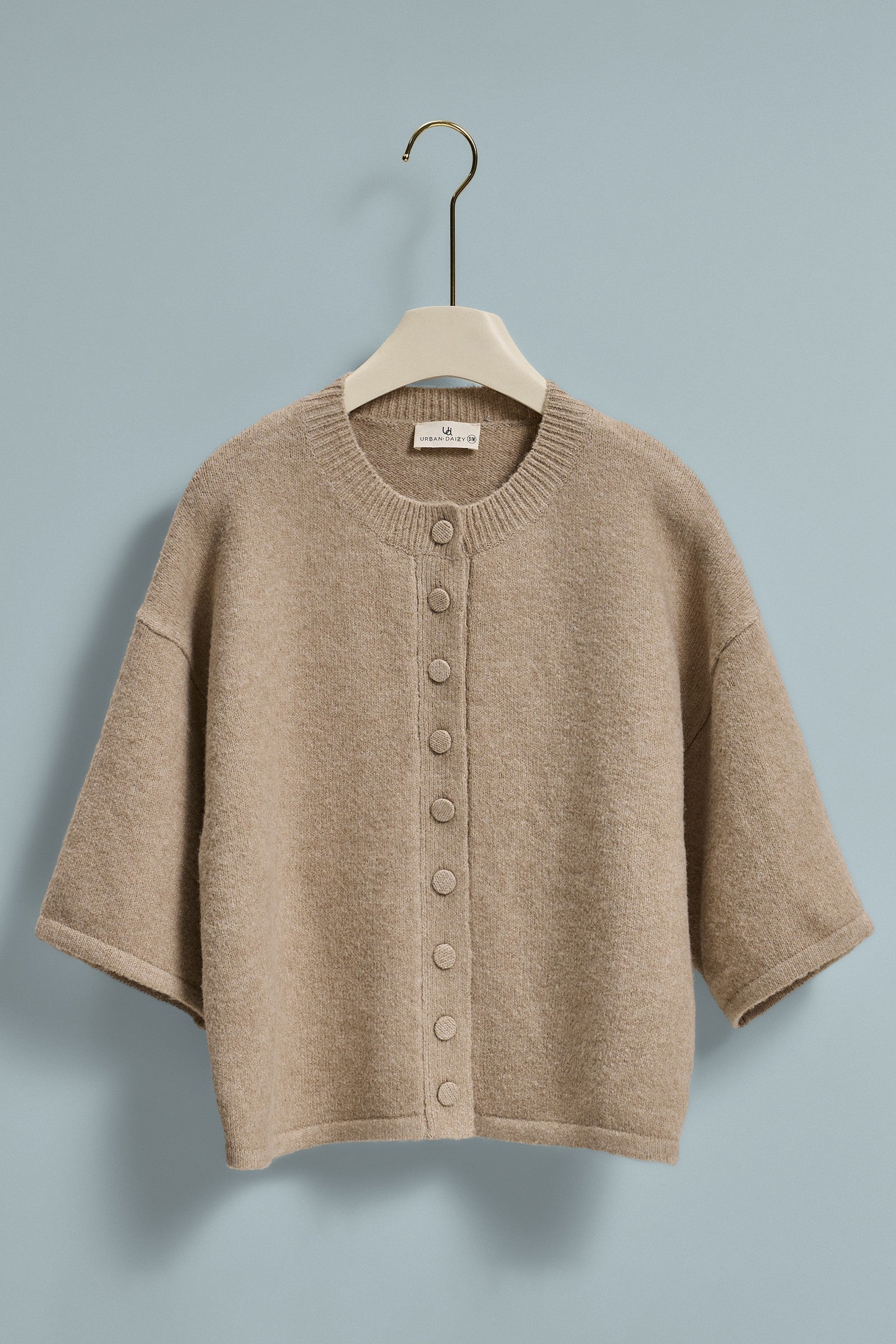Cropped Knit Button-Front Cardigan Dropped Shoulder