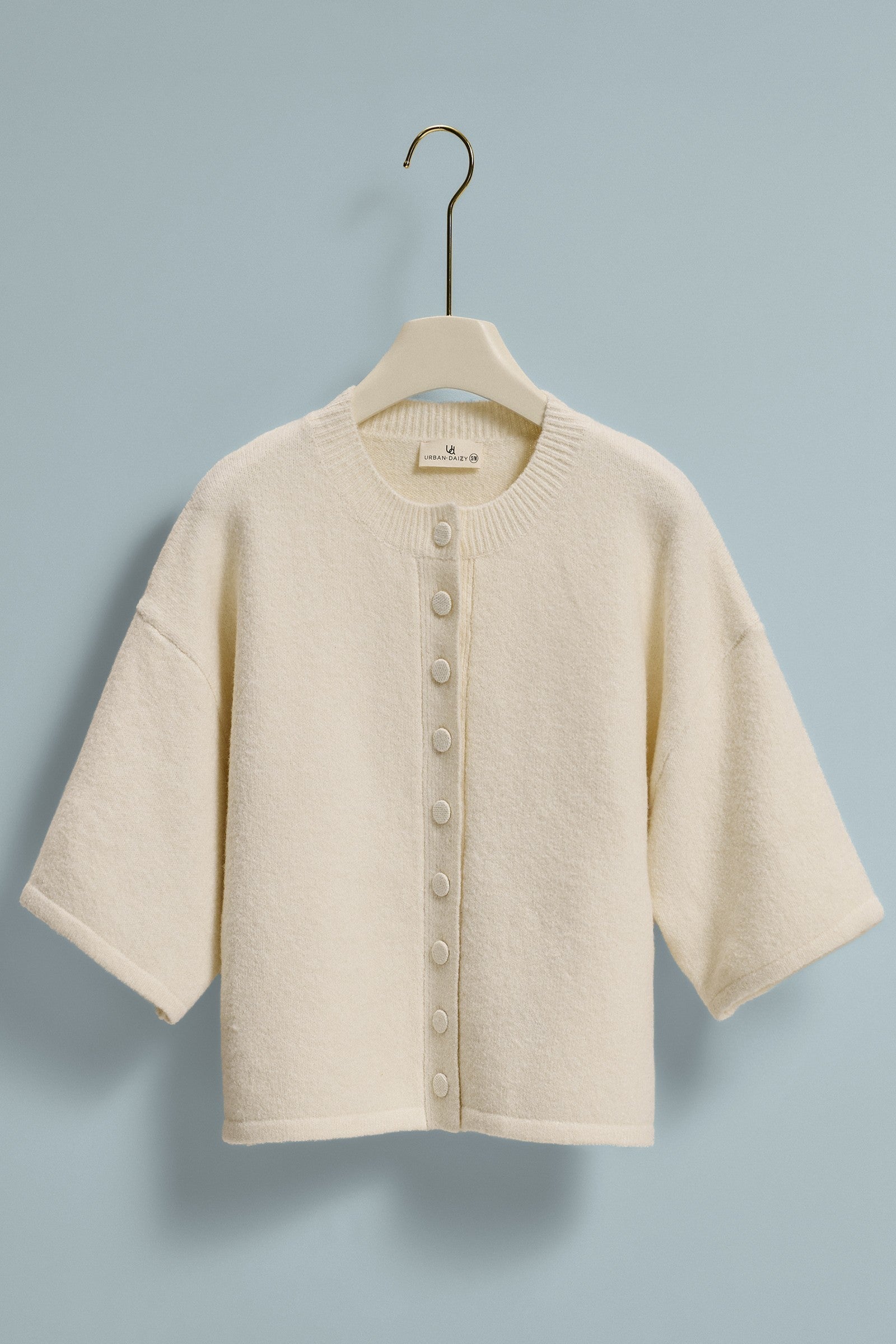 Cropped Knit Button-Front Cardigan Dropped Shoulder