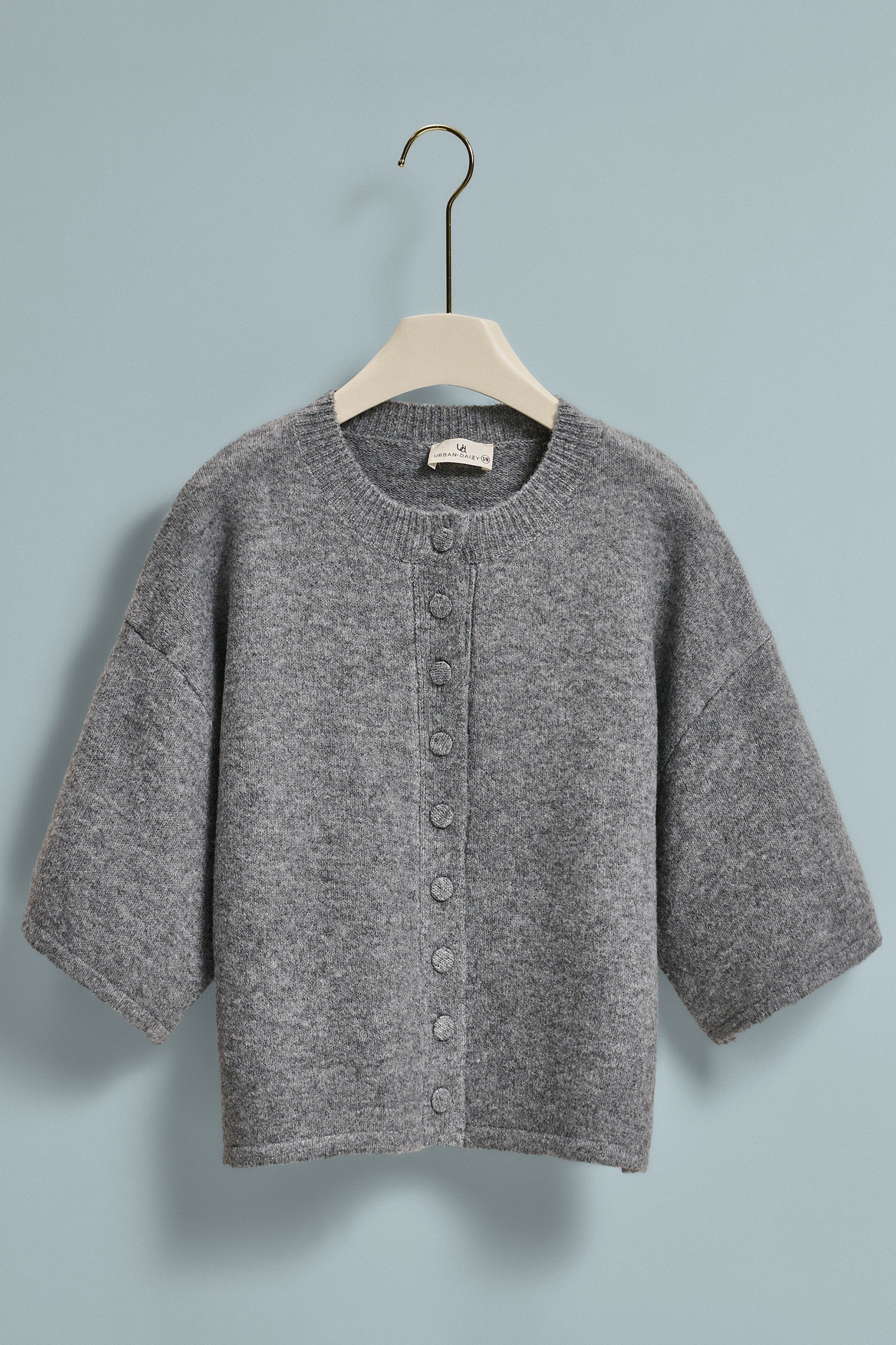 Cropped Knit Button-Front Cardigan Dropped Shoulder