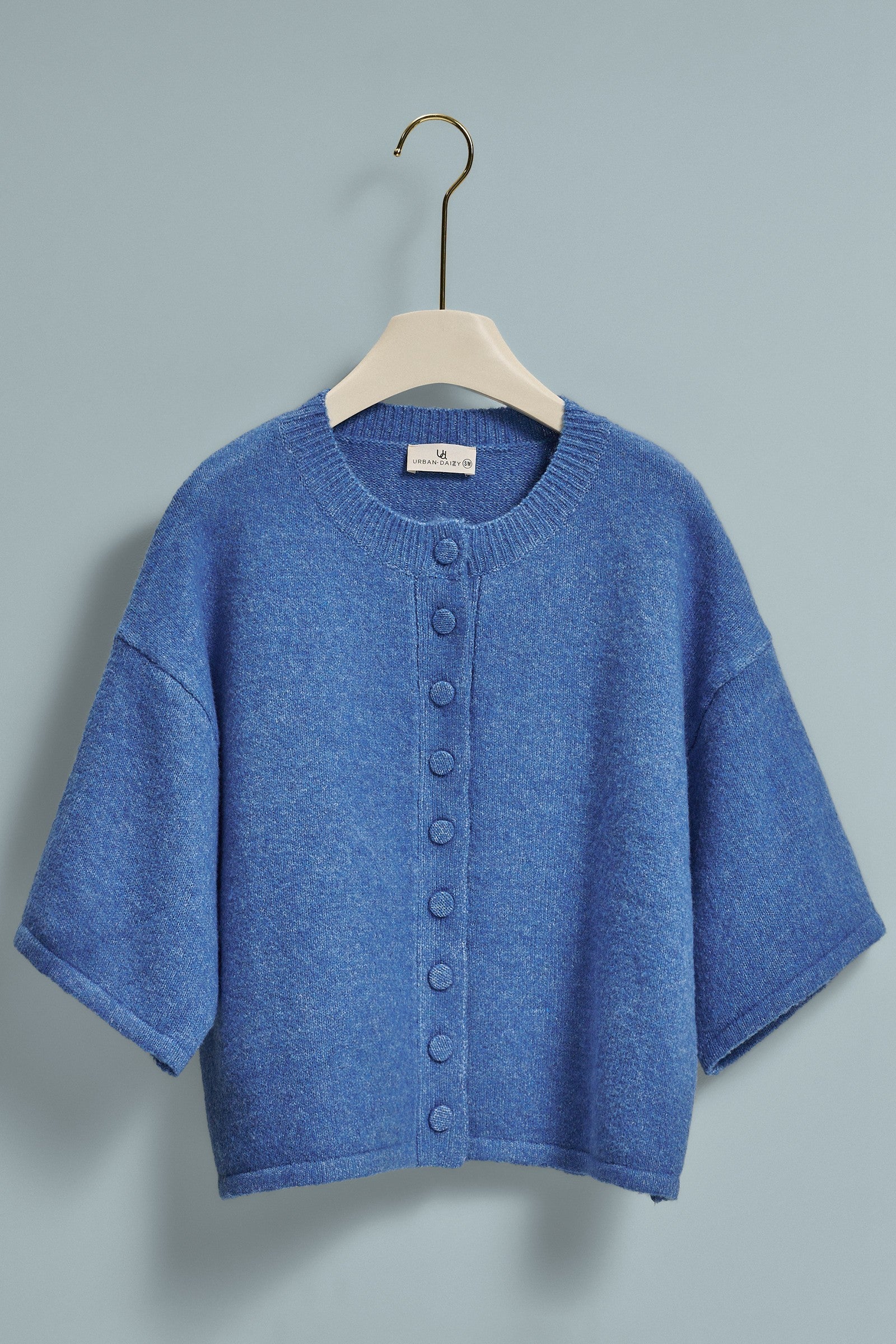 Cropped Knit Button-Front Cardigan Dropped Shoulder