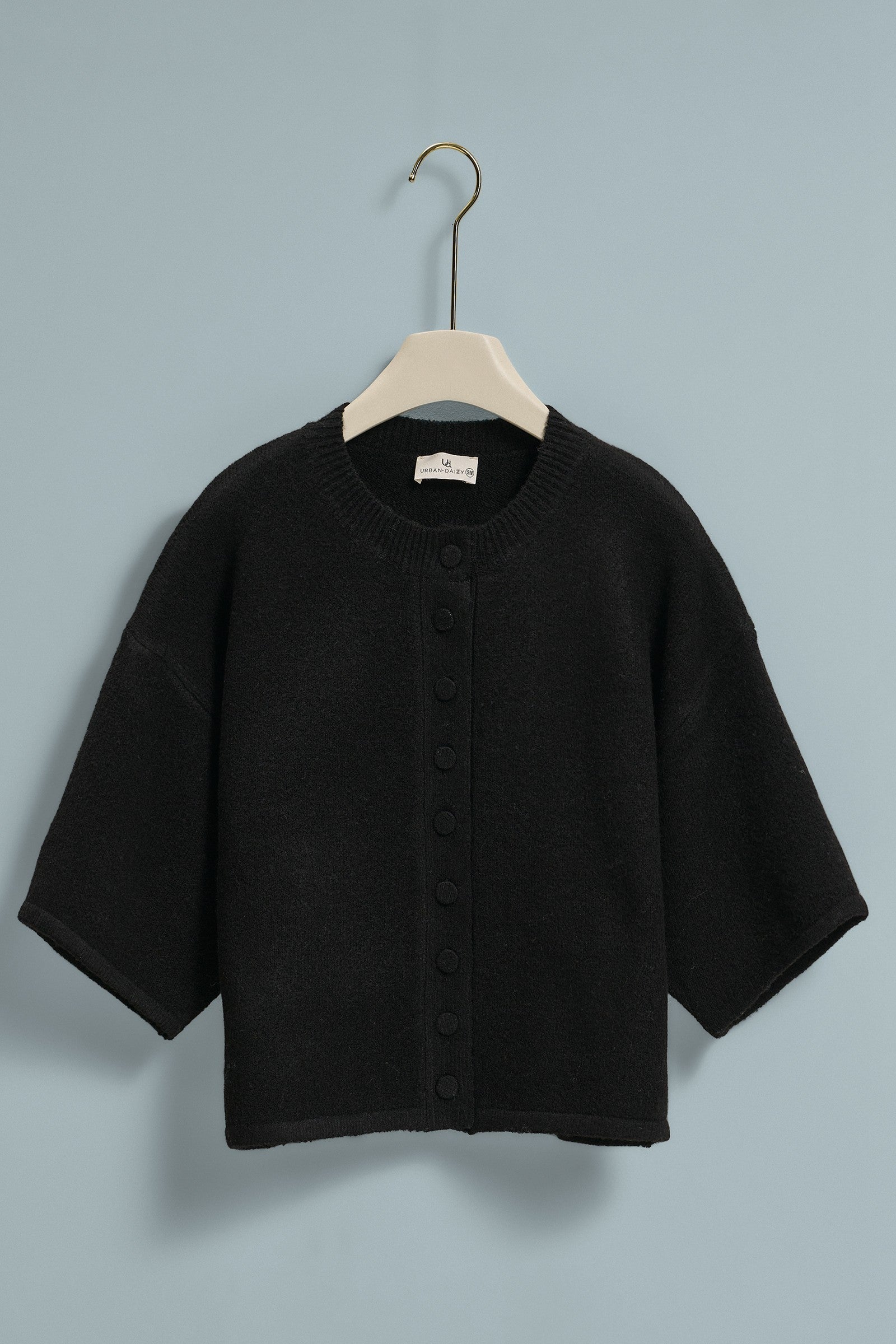 Cropped Knit Button-Front Cardigan Dropped Shoulder