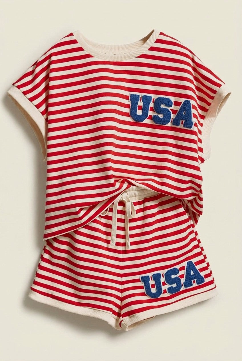 USA Striped French Terry Knit Shorts