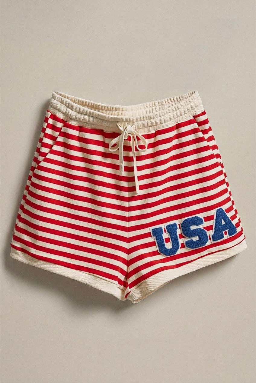 USA Striped French Terry Knit Shorts