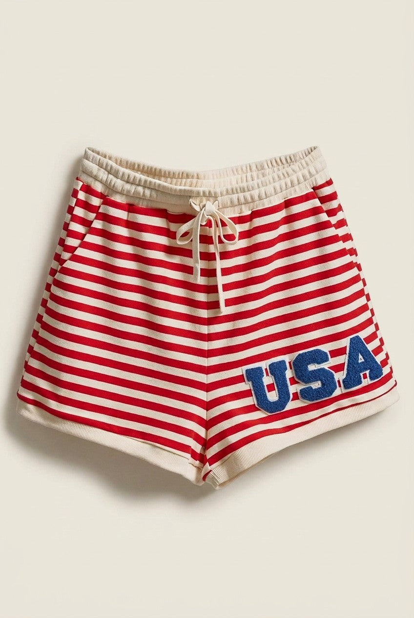 USA Striped French Terry Knit Shorts