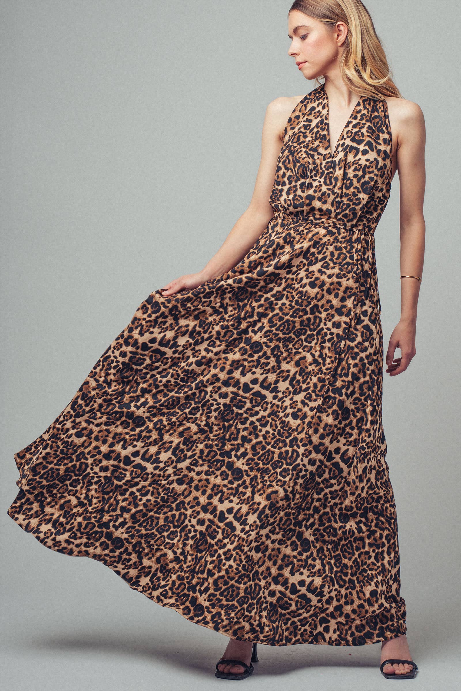 Urban Daizy Open Back Leopard Print Halter Maxi Dress Brown Dress - Women's (UDZ-KN-00657) – alternate view 2