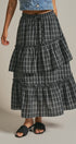 Plaid Tiered Ruffle Maxi Skirt Western Cowgirl Boho Long Ski in BLACK - Women's Midi Skirts | Urban Daizy