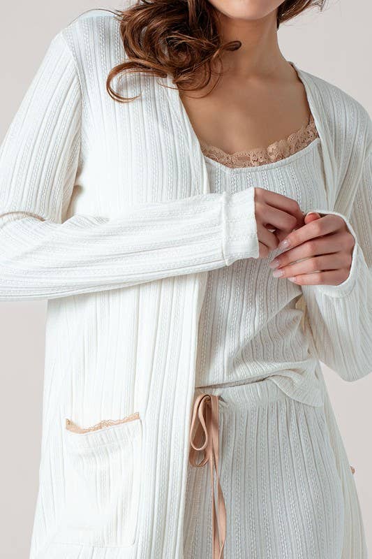 Urban Daizy Pointelle Knit Lace-Trim Pocket Cardigan Cocoa Cardigan - Women's (UDZ-KN-01037) – alternate view 10