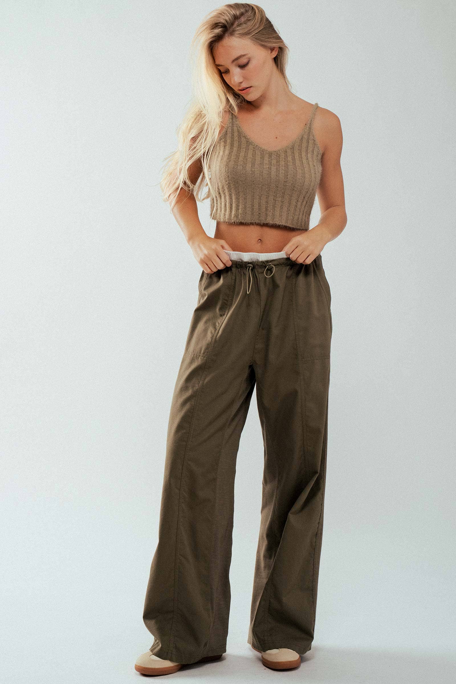 Fuzzy Rib Knit Cropped V Neck Summer Tank Top