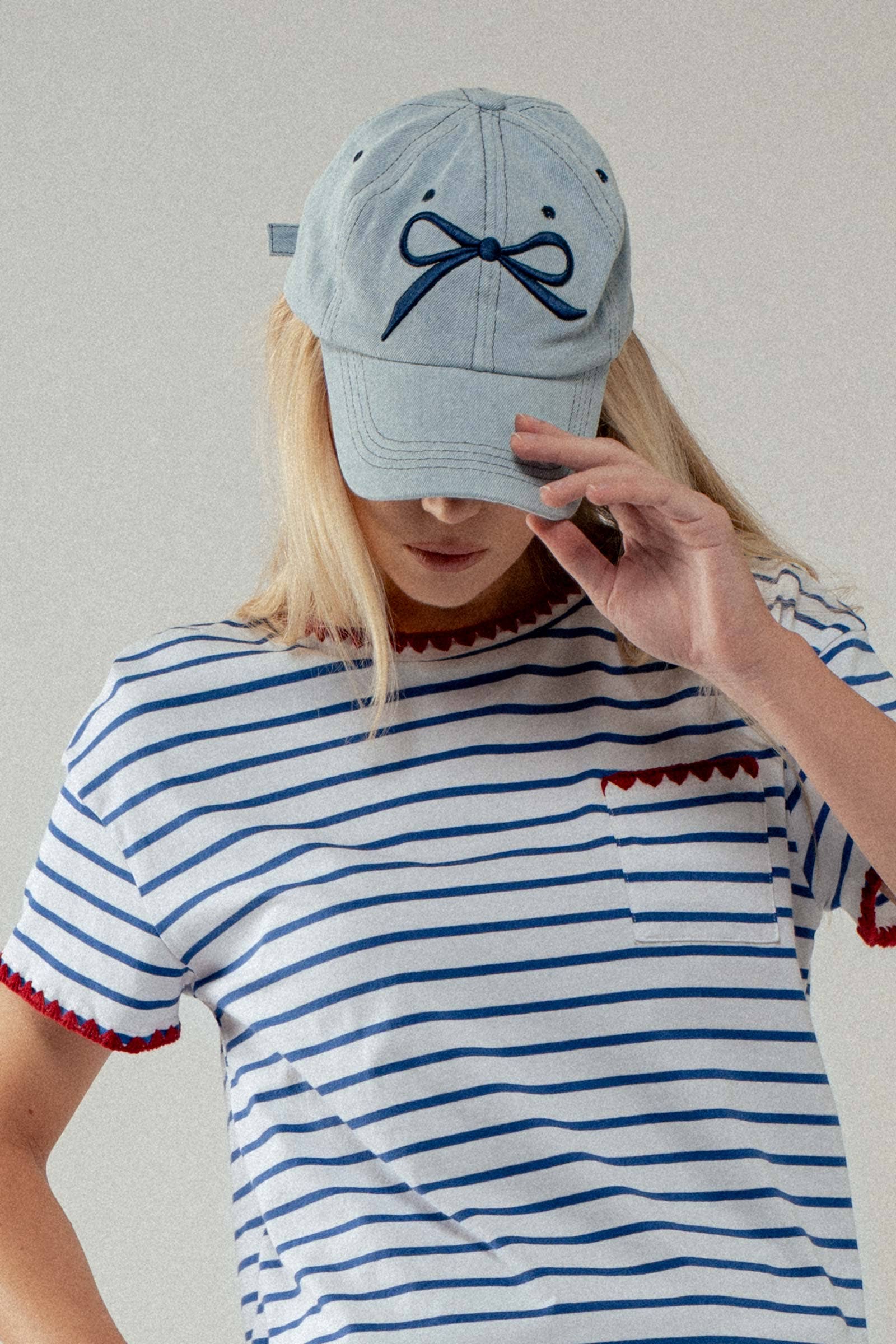 Urban Daizy Embroidered Bow Detail Relaxed Baseball Cap Denim Baseball Cap - Women's (UDZ-AC-00111) – alternate view 2