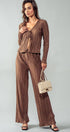 Urban Daizy Shimmer Pleated Wide Leg Elastic Waist Pants Brown Pants - Women's (UDZ-PT-00231) – alternate view 8