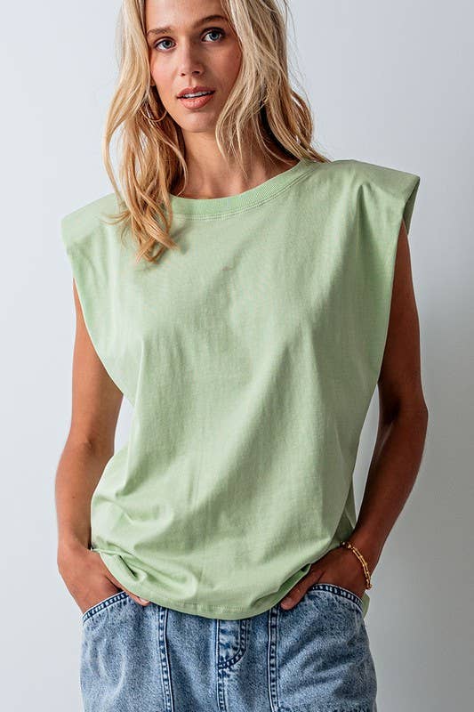 Urban Daizy Padded Shoulder Sleeveless Cotton Muscle Tee Mint T-Shirt - Women's (UDZ-TP-00589) – alternate view 2