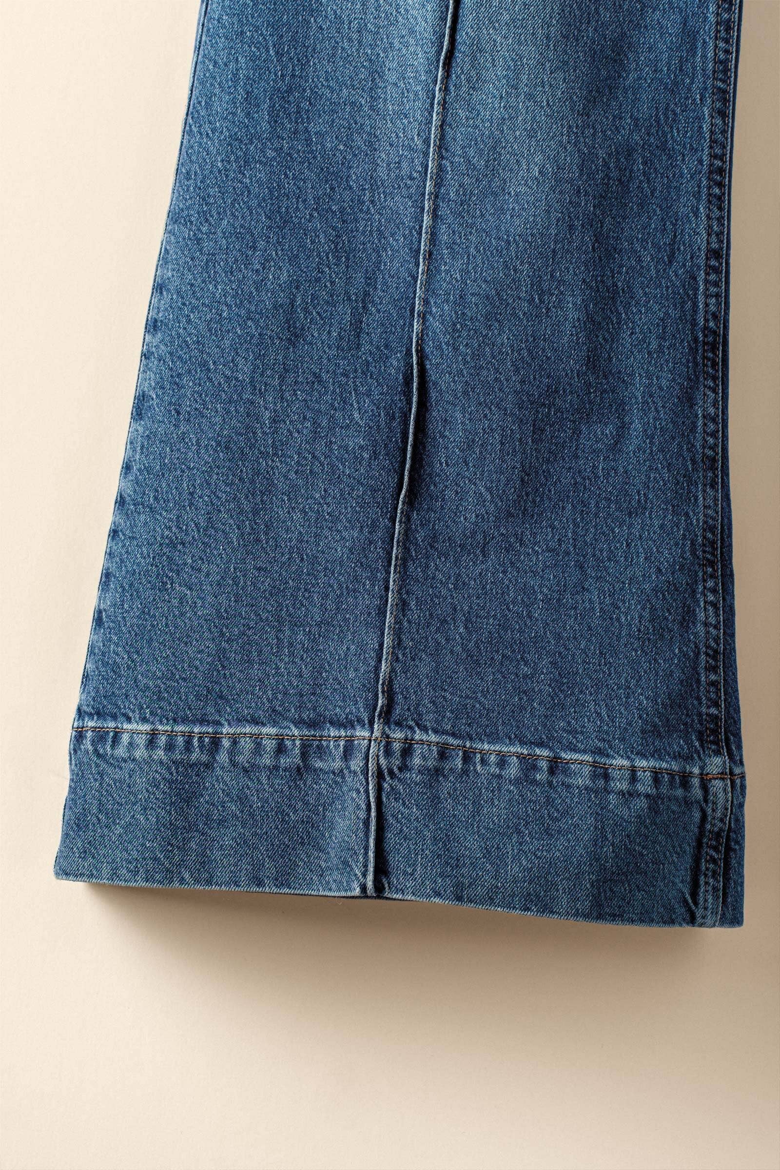 Front Seam Detail Wide Leg Flared Jeans