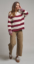 Striped Oversized Chunky Knit Sweater in BURGUNDY - Women's Sweaters | Urban Daizy