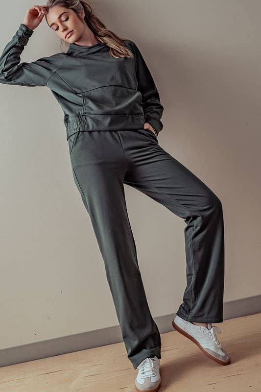 High-Waisted Wide-Leg Micro Fleece Pants