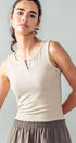 Urban Daizy Ribbed Bamboo Henley Tank Top Black Tank Top - Women's (UDZ-TP-00520) – alternate view 10