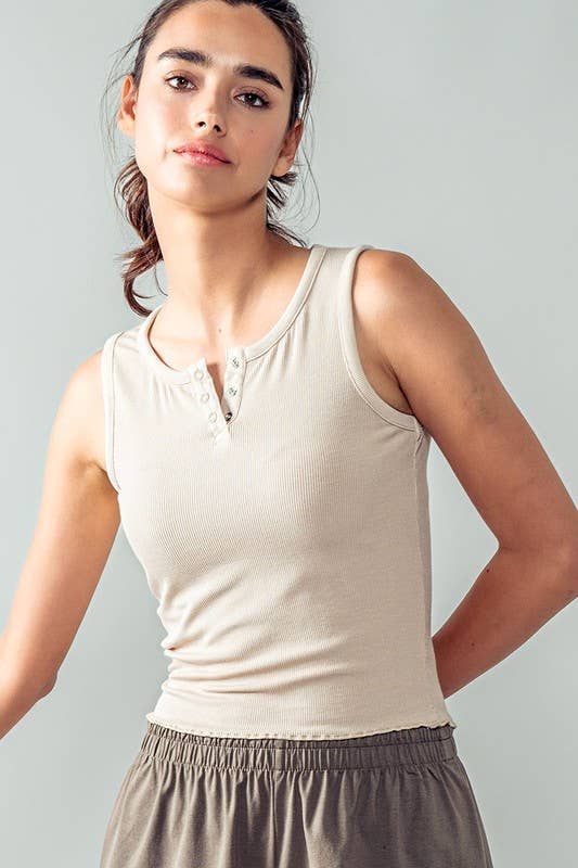 Urban Daizy Ribbed Bamboo Henley Tank Top Black Tank Top - Women's (UDZ-TP-00520) – alternate view 10
