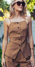 Buttoned Tie-Waist Cami Top in MOCHA - Women's Tops | Urban Daizy