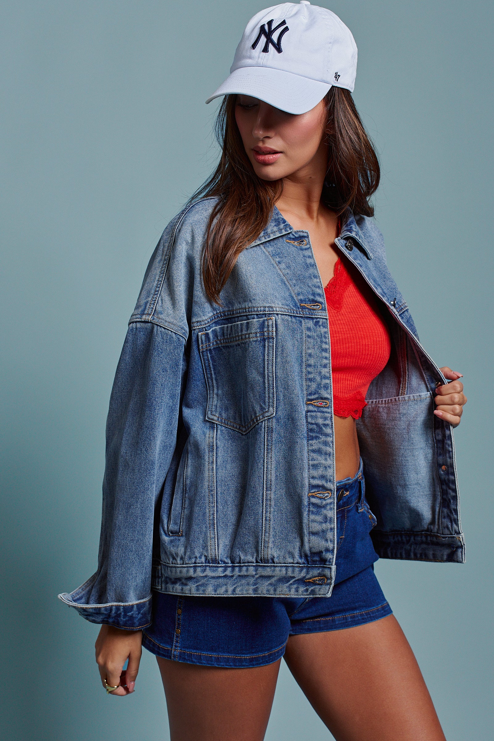 Oversized Button Up Pleated Back Western Jacket