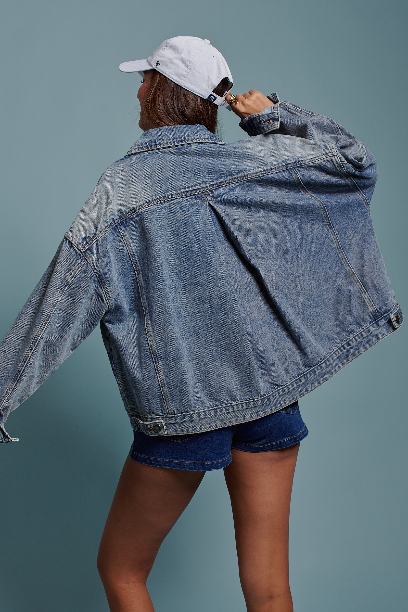 Oversized Button Up Pleated Back Western Jacket