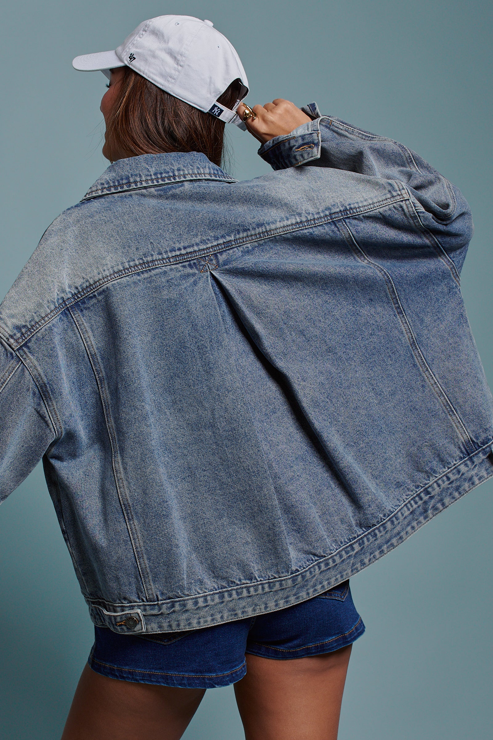 Oversized Button Up Pleated Back Western Jacket