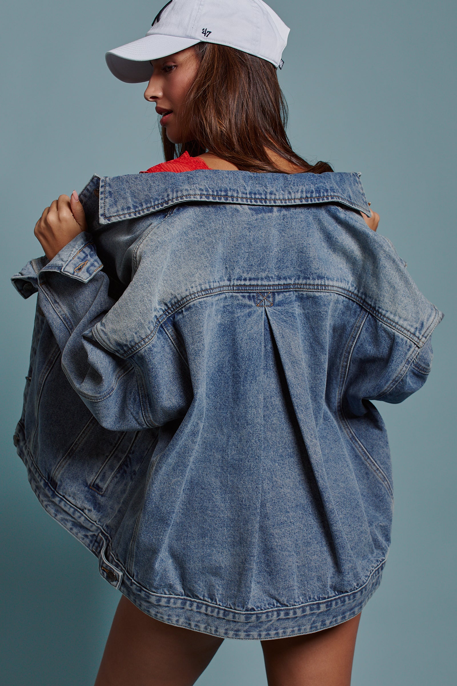 Oversized Button Up Pleated Back Western Jacket