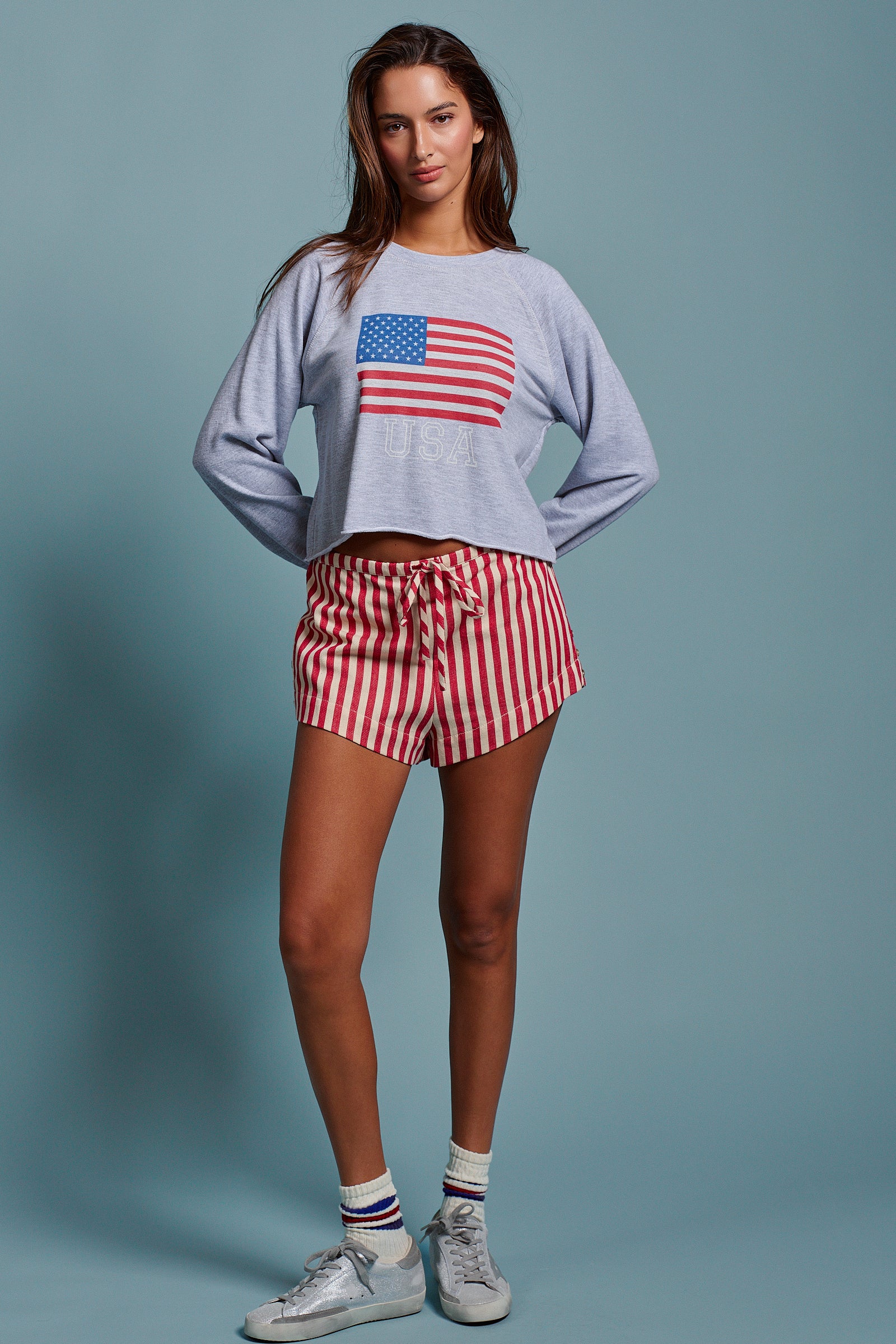 Cropped USA Flag Graphic Sweatshirt