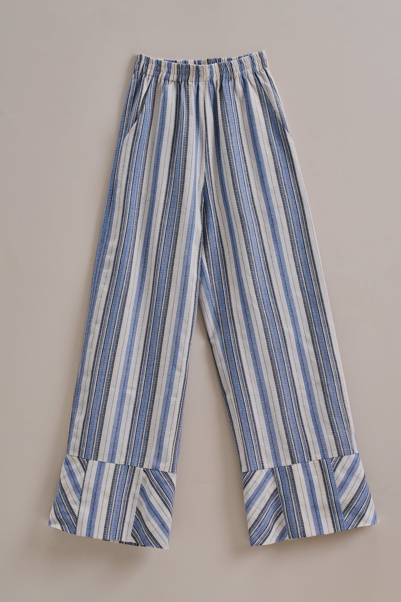 Striped Wide-Leg Cotton Blend Pants
