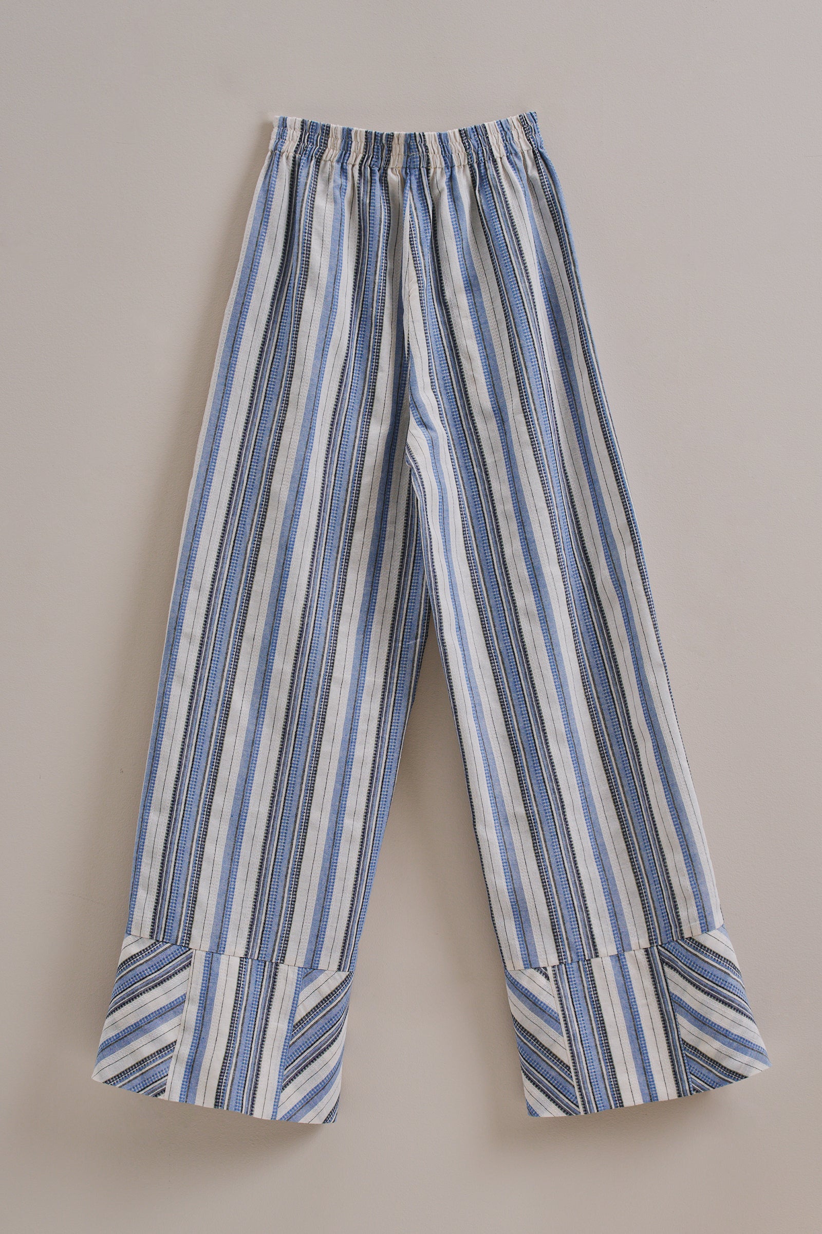 Striped Wide-Leg Cotton Blend Pants