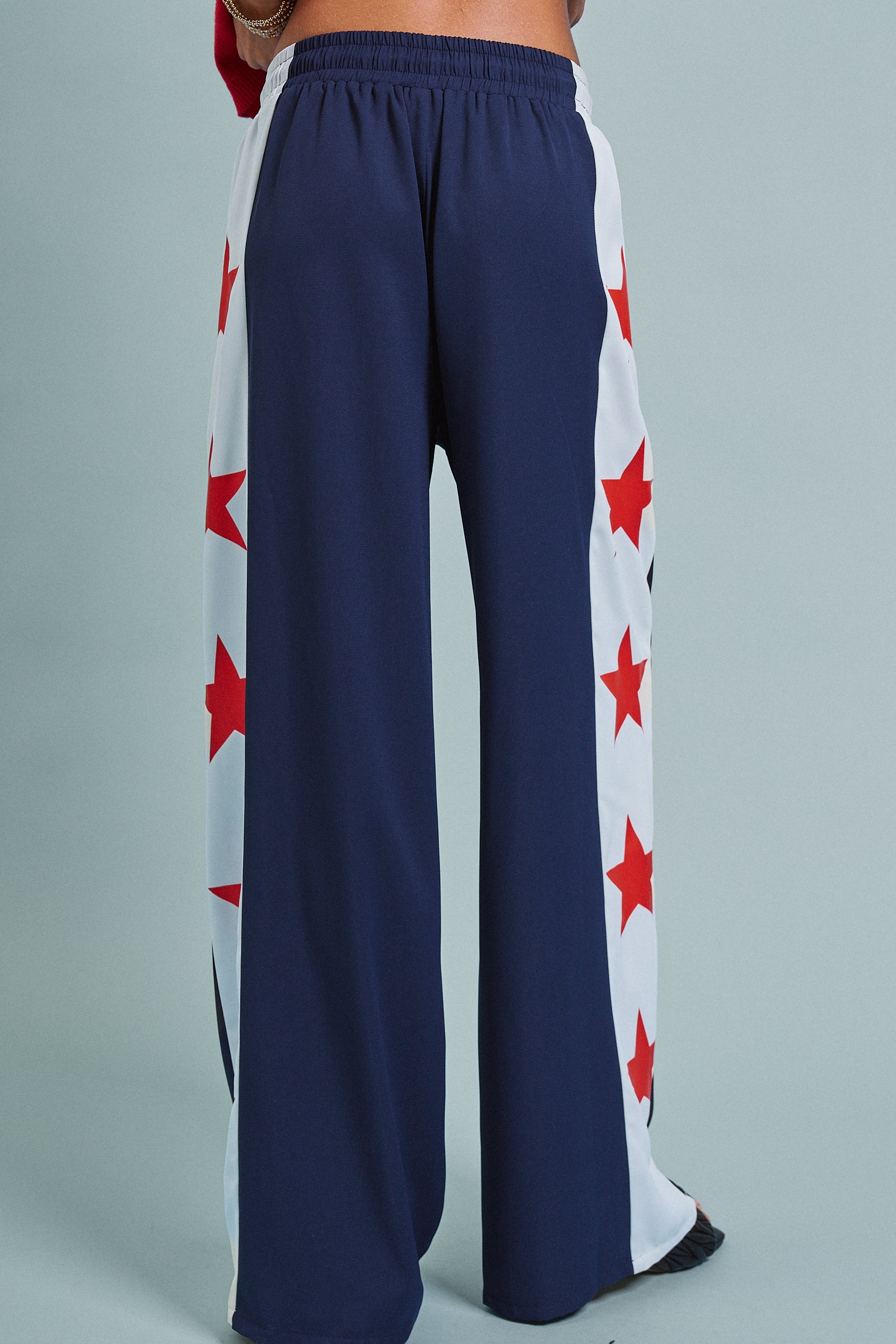 Star Print Side Stripe Wide Leg Pants