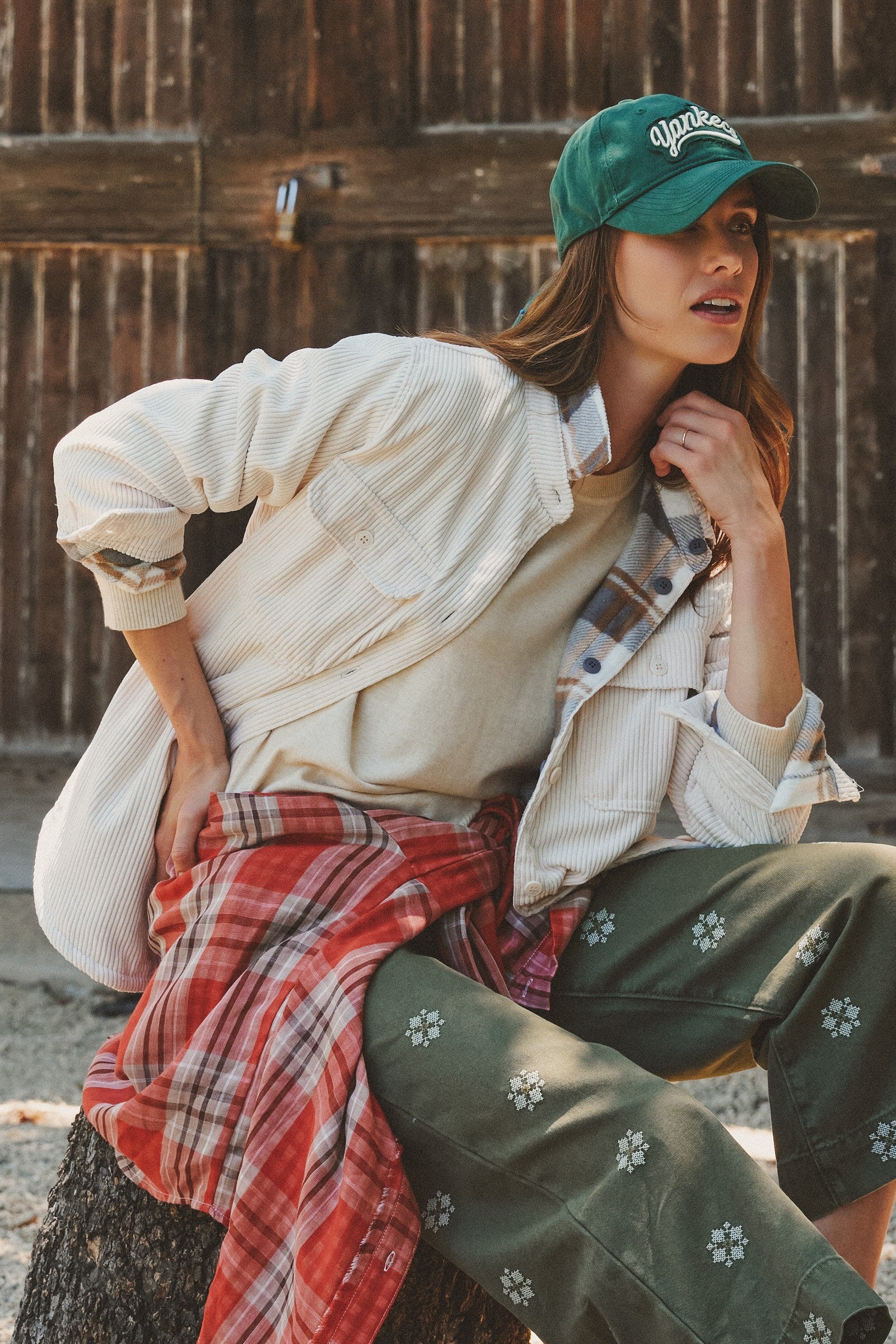 Reversible Corduroy Flannel Plaid Shacket Western for Women in CREAM - Women's Jackets & Blazers | Urban Daizy