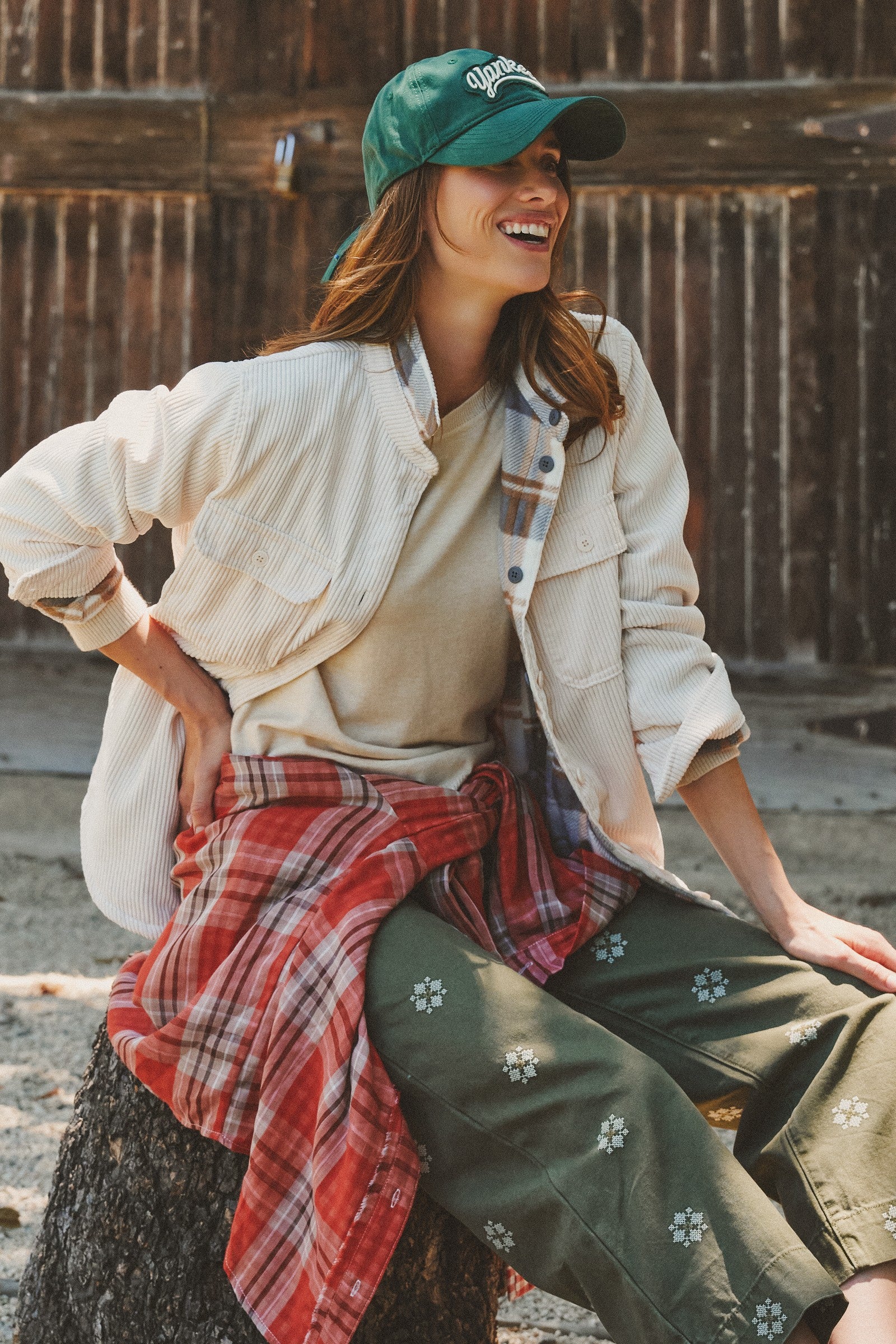 Reversible Corduroy Flannel Plaid Shacket Western for Women in CREAM - Women's Jackets & Blazers | Urban Daizy