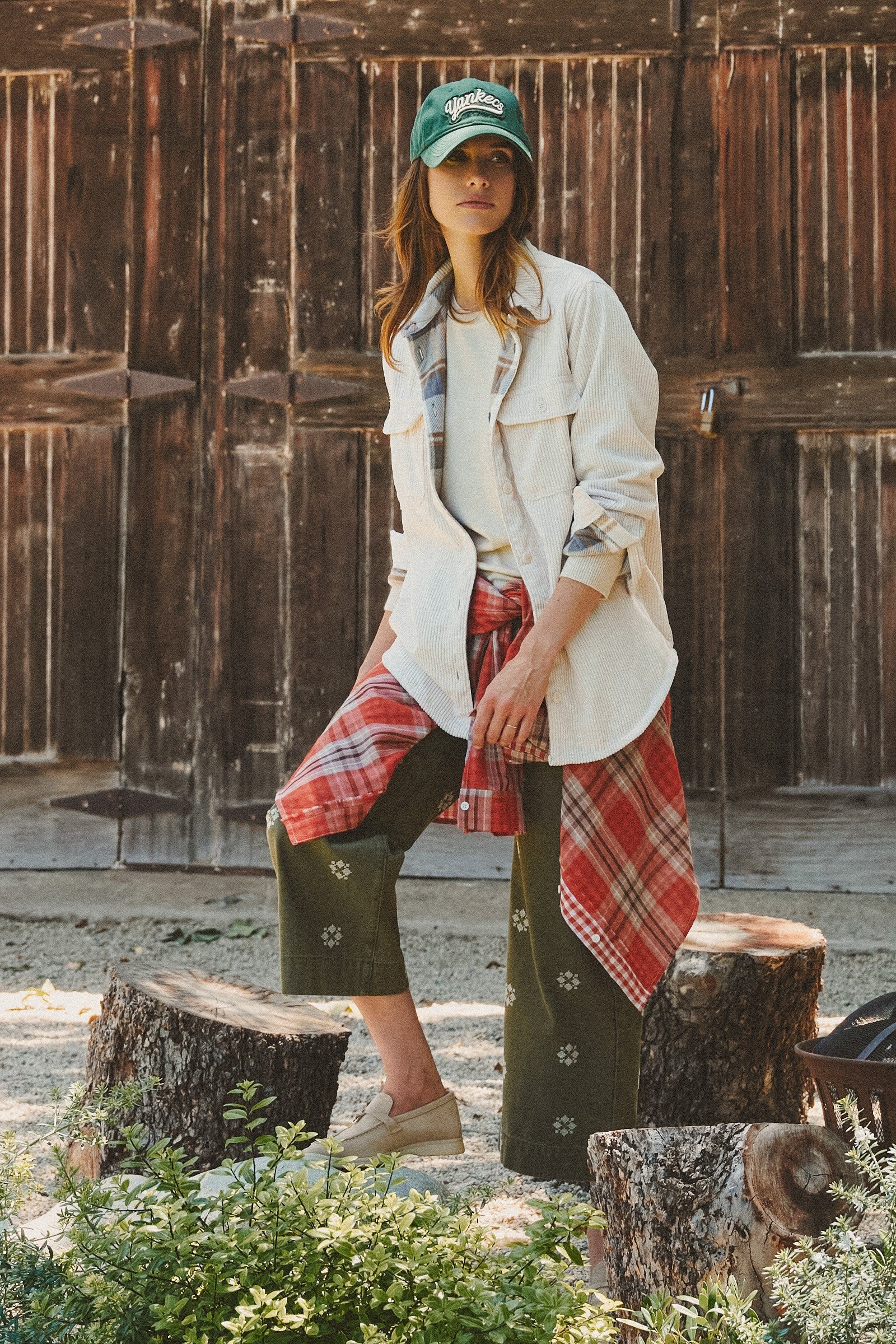 Reversible Corduroy Flannel Plaid Shacket Western for Women in CREAM - Women's Jackets & Blazers | Urban Daizy